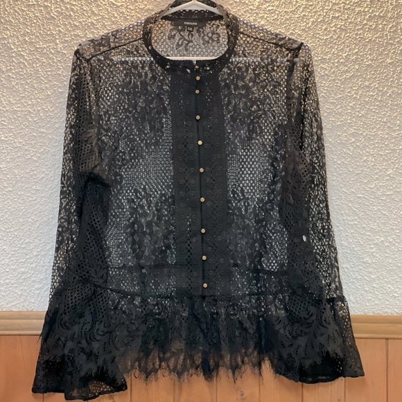 Black sheer lace blouse with gold buttons - Picture 1 of 2